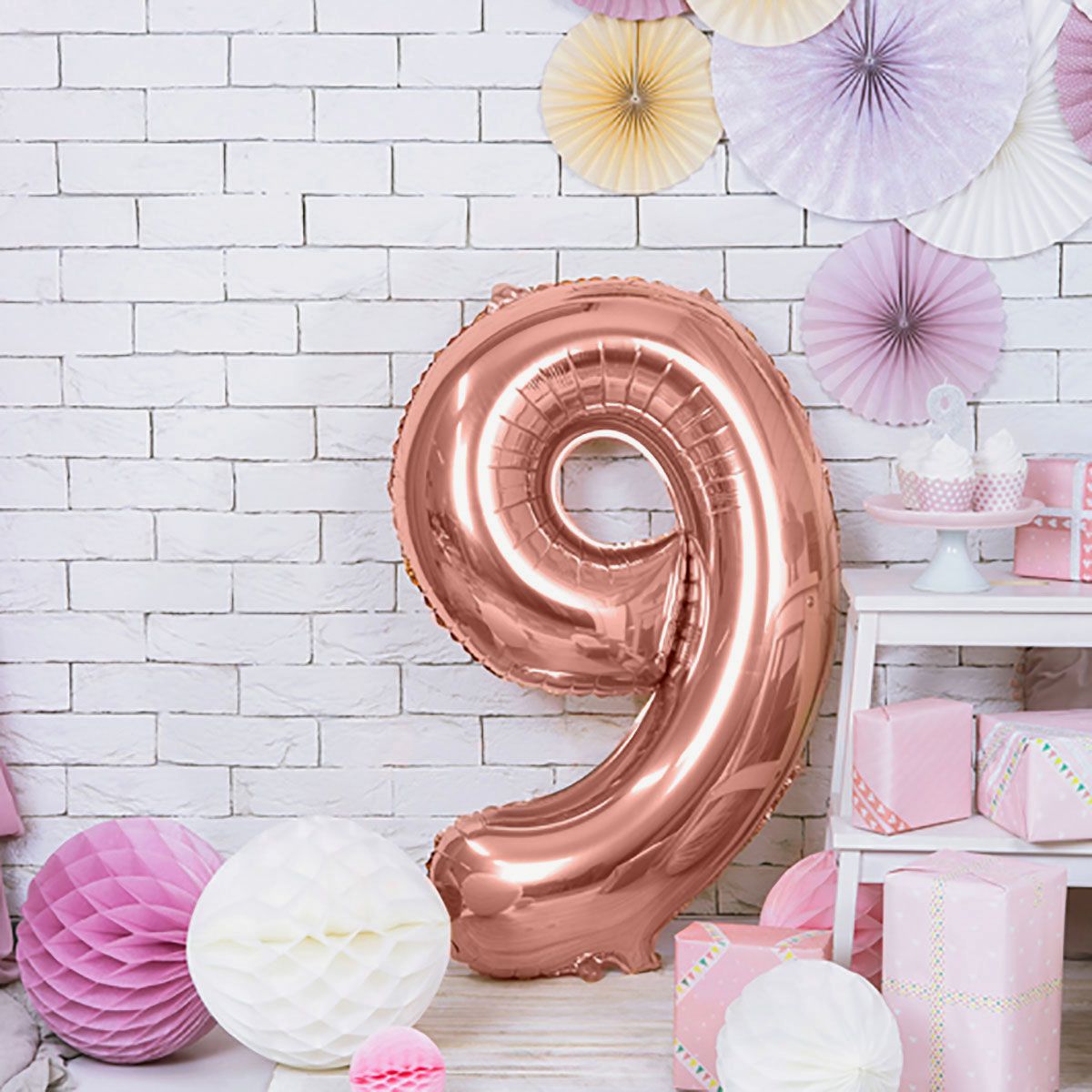 Balon PINK METAL din folie cifra "9" 86 cm