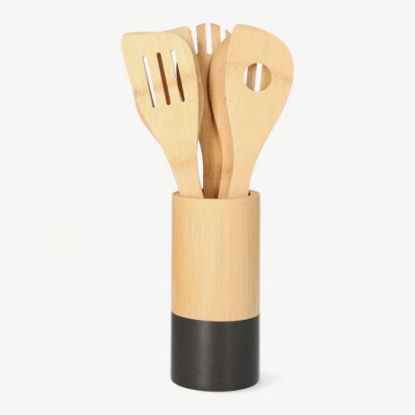 Set de spatule de bucătărie BAMBOU din lemn cu dungă neagră 5 buc. 30x6 cm