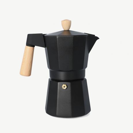 Cafetieră MIA MOKKA neagră cu mâner din lemn 6 cup